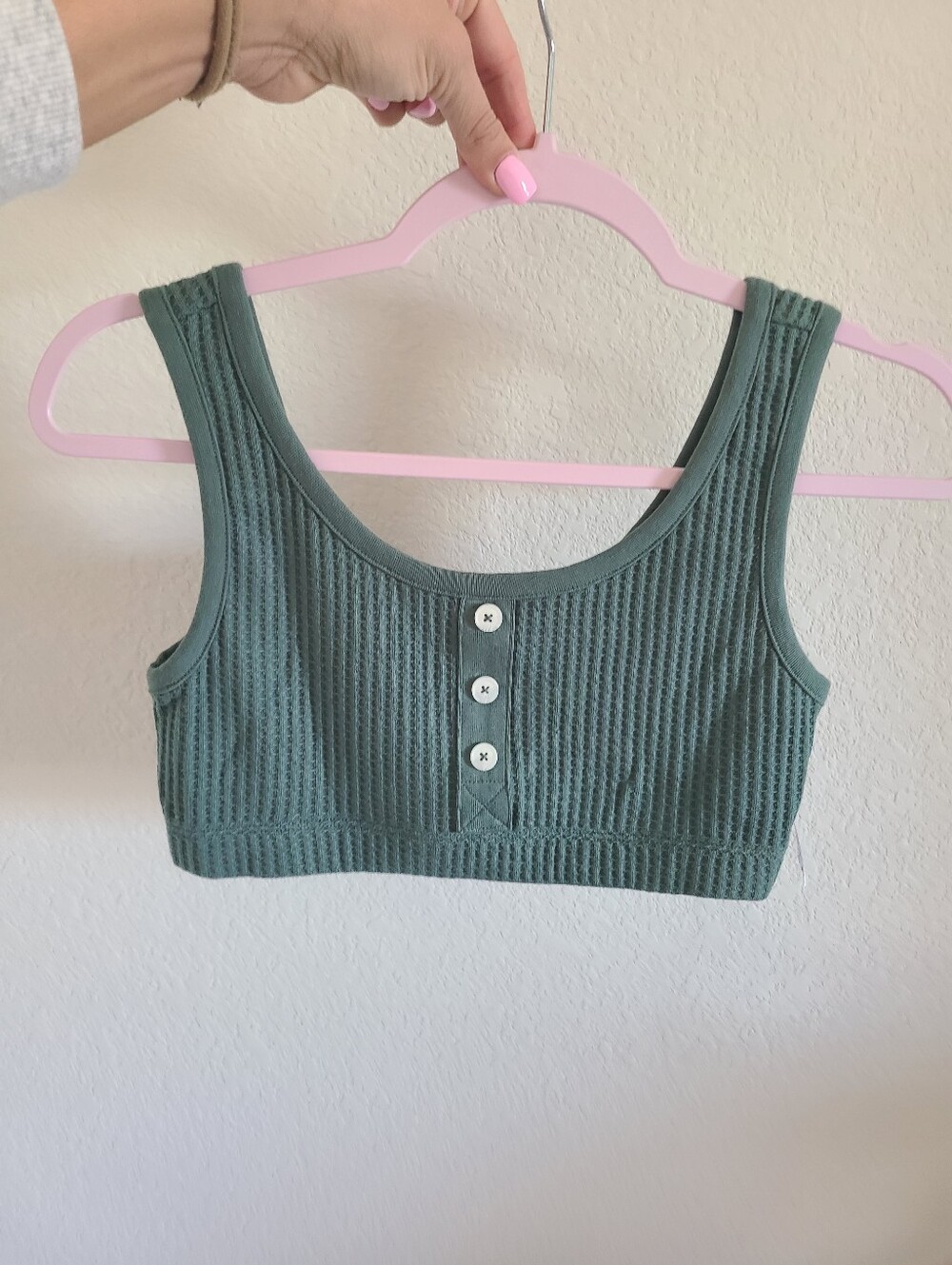 Old Navy Olive Green Ribbed Scoop Crop Camisole with Button Front